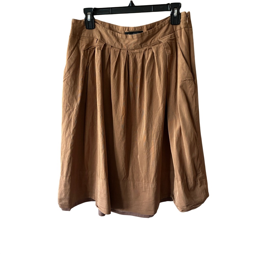 Talbots Pleated A-Line Skirt Womens 10 Brown Excellent Side Pockets Rayon Blend